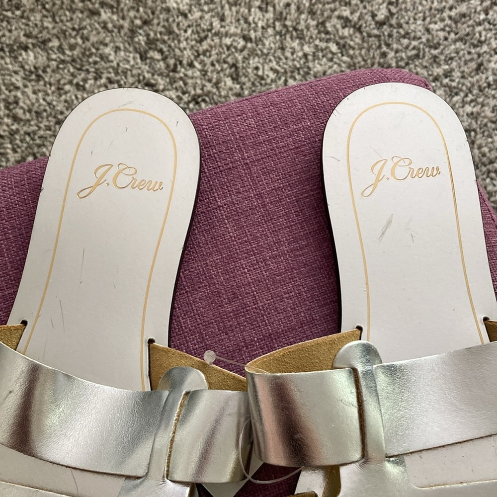 J Crew Metallic Silver Slide Sandals Cyprus size 8 - Picture 2 of 12